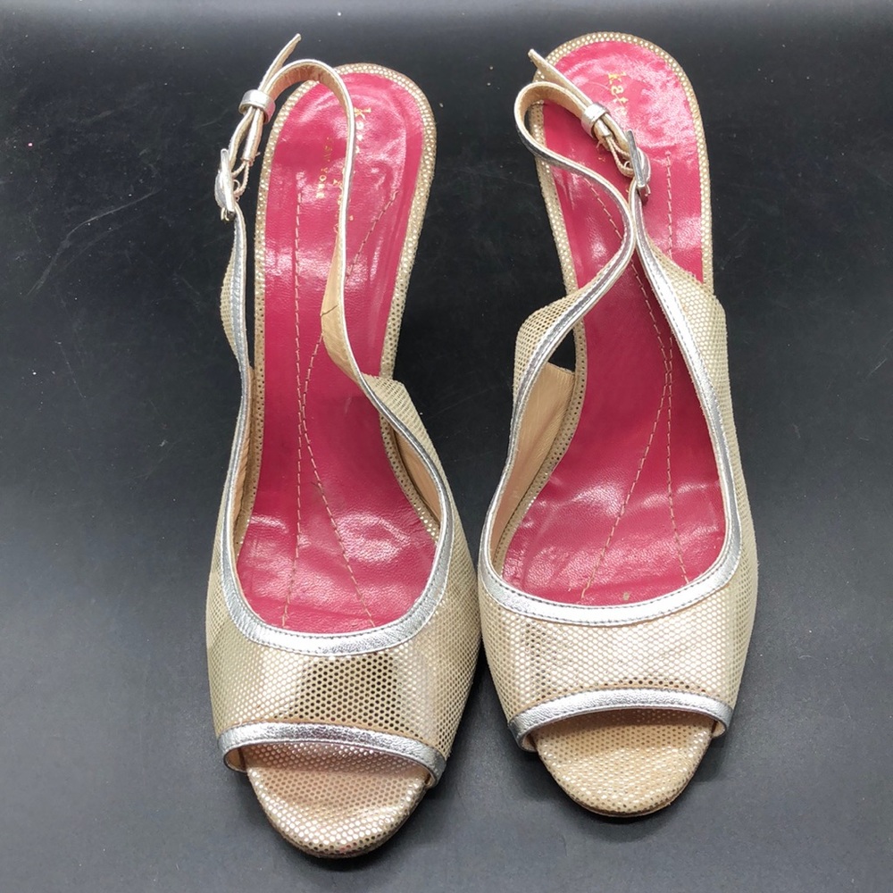 Kate Spade Metalic Sling Back Peep Toe Heels Sz 8.5